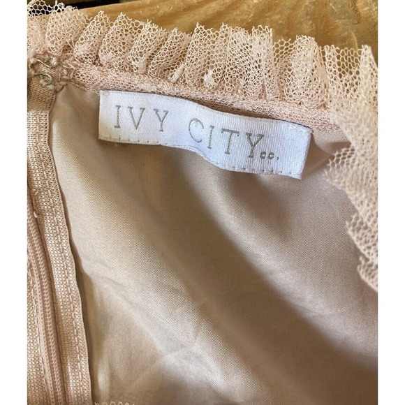 Ivy City Lace Tulle Tiered Frilly Dress Size Medium Women’s Pink Short Sleeve - Picture 3 of 7